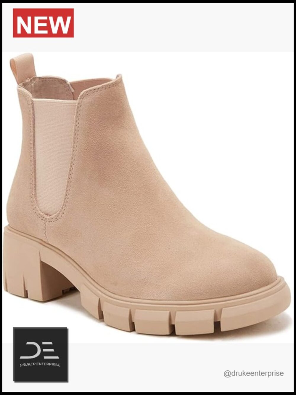 Suede Lug Sole Platform Chelsea Booties Chunky Block Heel Combat Boots
